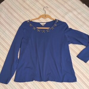Christopher & Banks Blue Women's Top with Embellished Neckline